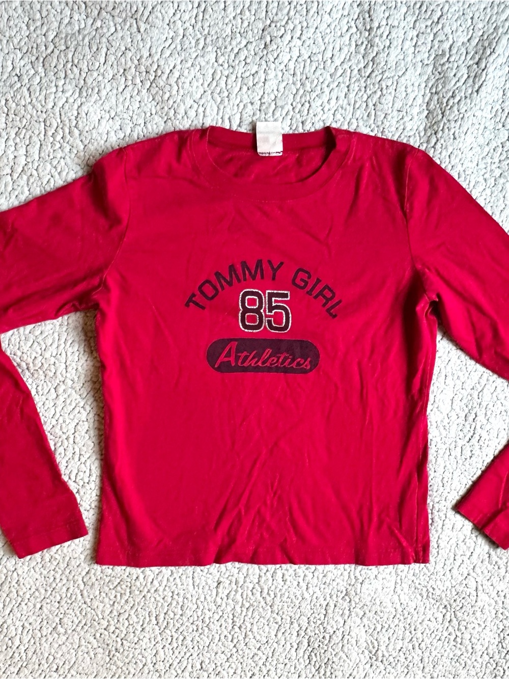 Vintage TOMMY HILFIGER Tommy Girl Long Sleeve Baby Tee Shirt Red Cotton Y2K Prep
